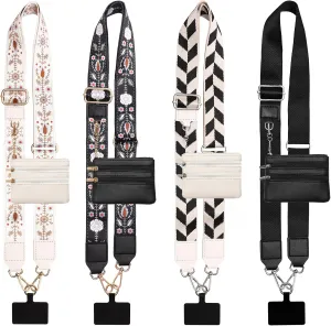 4Pcs Clip and Go Strap for Phone with Wallet Crossbody, Phone Strap with Zippered Pouch, Phone Strap with Wallet Can Be Held or Crossbody with 4 Colors