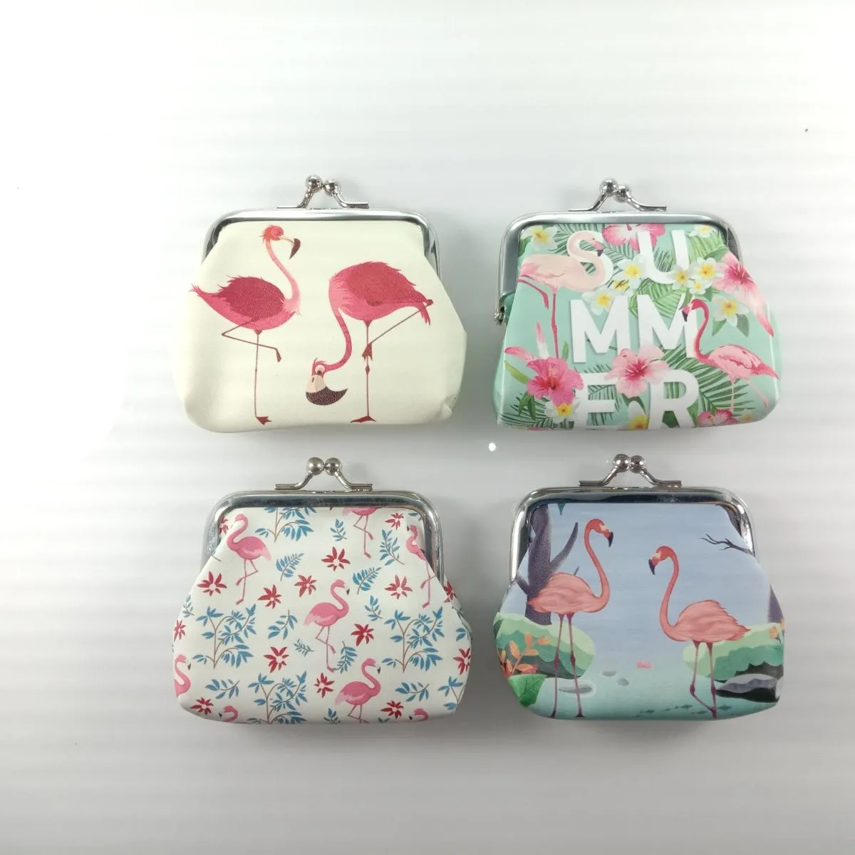 4pcs Flamingo Coin Purse Coin Wallet Snap Clip Closing Bags Women's 8.5x8cm Pouch Bags