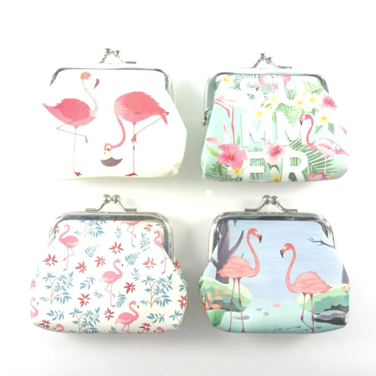 4pcs Flamingo Coin Purse Coin Wallet Snap Clip Closing Bags Women's 8.5x8cm Pouch Bags