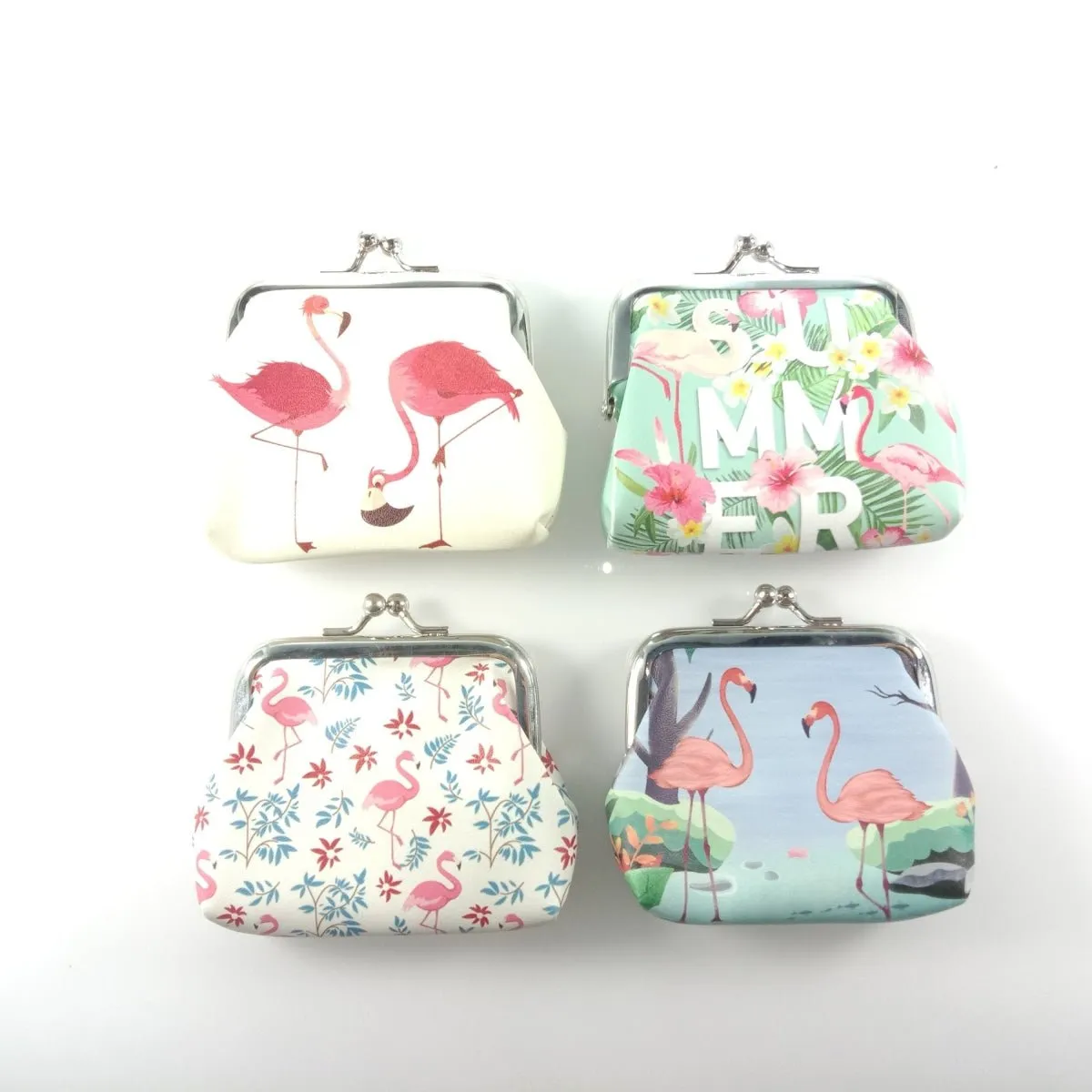 4pcs Flamingo Coin Purse Coin Wallet Snap Clip Closing Bags Women's 8.5x8cm Pouch Bags