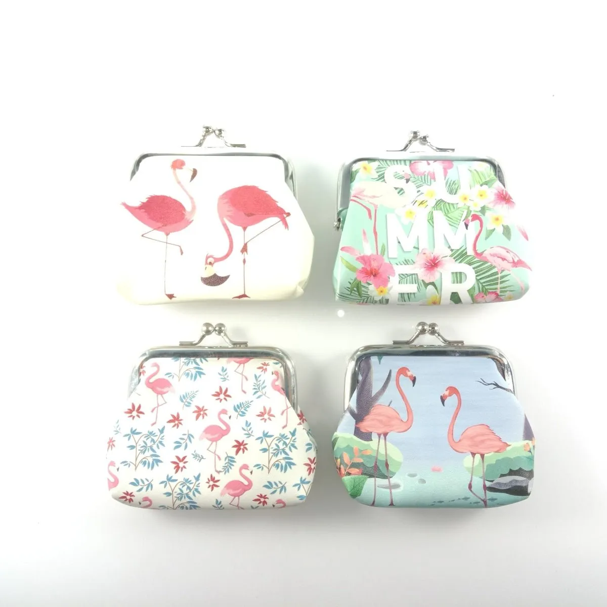 4pcs Flamingo Coin Purse Coin Wallet Snap Clip Closing Bags Women's 8.5x8cm Pouch Bags