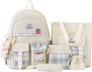 4Pcs Kawaii Backpack Set for Teens Girl Cute School Bag Combo Set Aesthetic Backpack with Pendant Pins Accessories