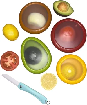 4Pcs Silicone Food Storage Containers with Bonus Knife🍎 🔪- Reusable for Avocado 🥑, Onion 🧅,Tomato 🍅 & Limon.