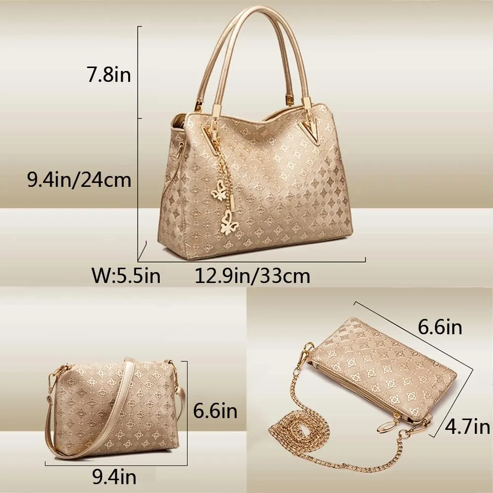 4pcs Top-handle Handbag Satchel for Women PU Printing Tote Purse Shoulder Bag Clutch Card Holder