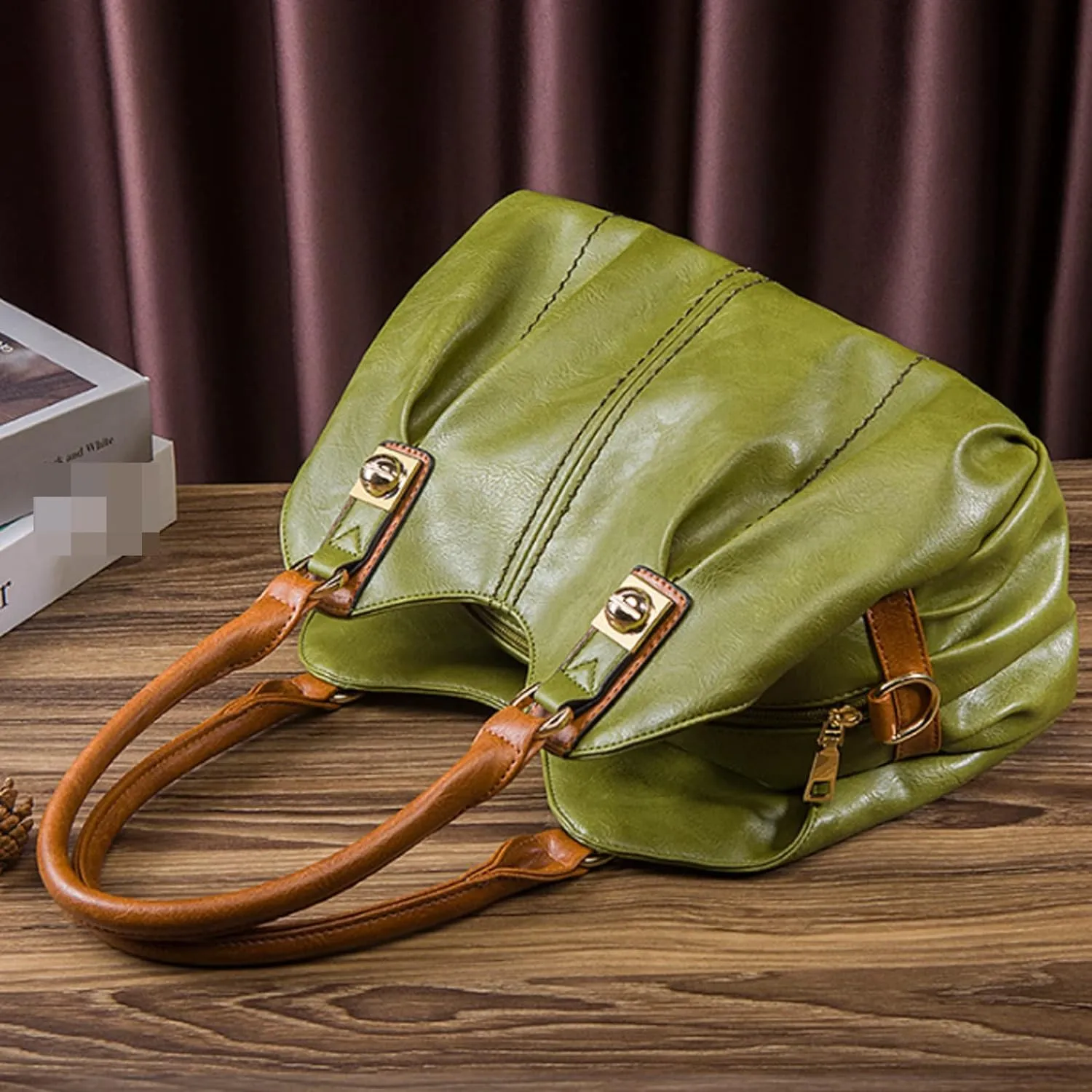 4pcs Women Retro Top-Handle Handbag Set Tote Purse Faux Leather Shoulder Bag Clutch Card Holder
