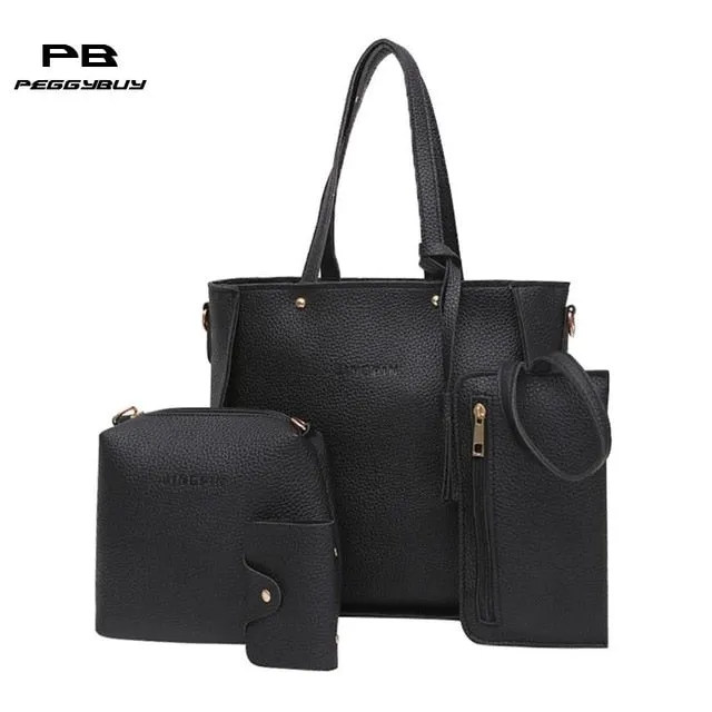 4pcs/Set Lichi Leather Tassels Shoulder Bag