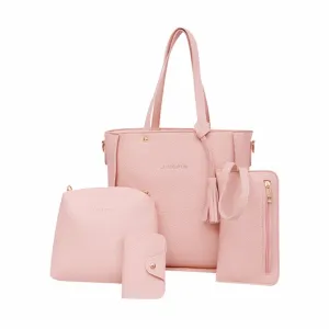 4pcs/Set Lichi Leather Tassels Shoulder Bag