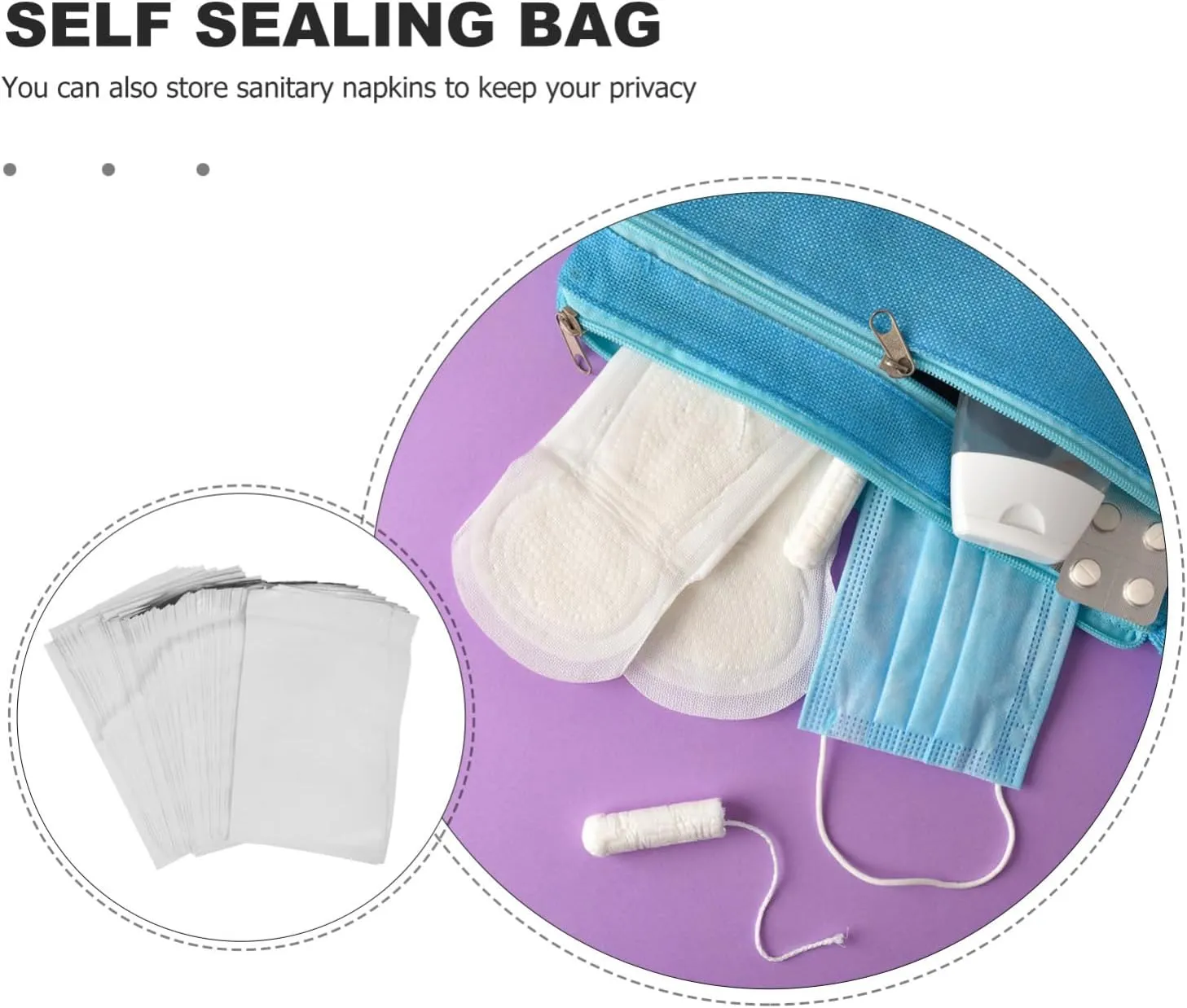 4sets 100pcs Self Sealing Menstrual Pouches Thickened Sanitary Napkin Disposal Bags for Women Multi Use Privacy Protection Waste Storage Pouch Lightweight and Leak 100pcs*4