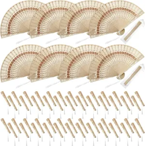 50 Pack Wedding Fan Sandalwood Folding Fans Favors with Tassels and Present Bags Sunflower Pattern Foldable Hand Fans Bulk Abanicos De Mano Para Fiesta for Wedding Guests Party Supplies