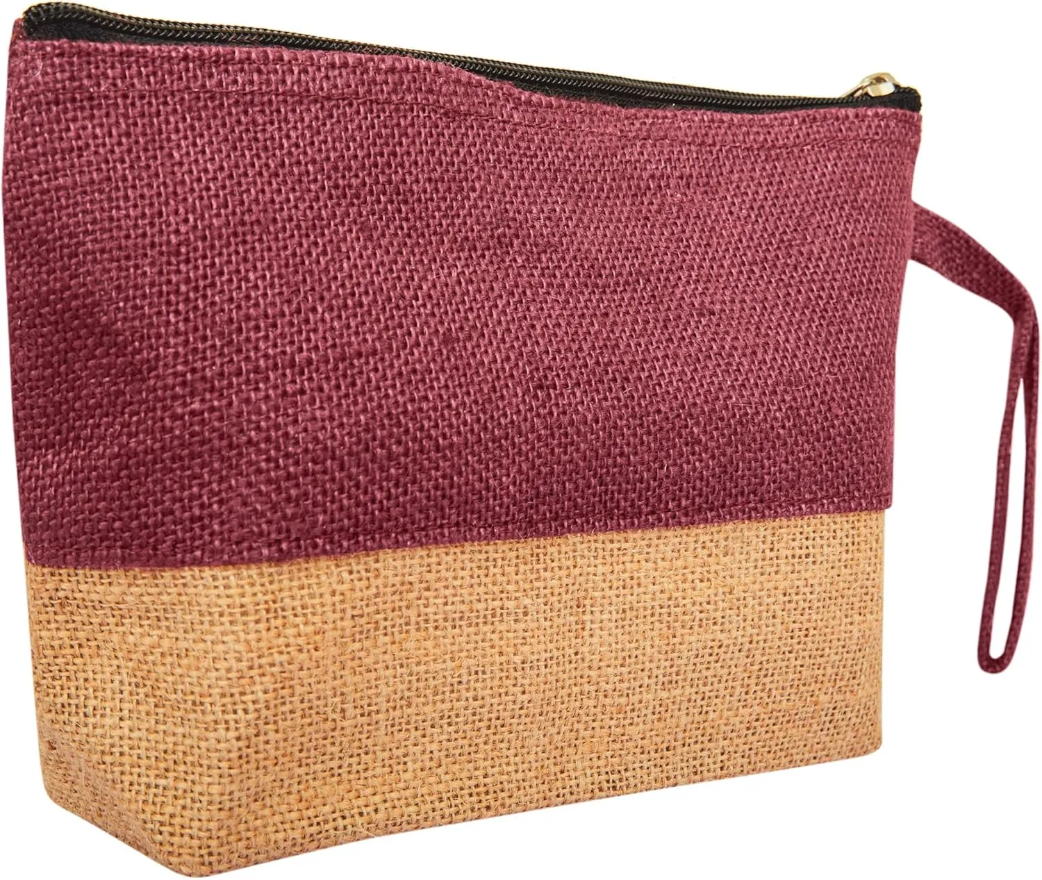 6-Pack Deep Red Colour Jute Cosmetic Pouches – Zippered Bags for Makeup & Toiletries | Unlaminated Interior, Travel-Friendly Organizer – 9.45″ x 5.9″ x 2.75″