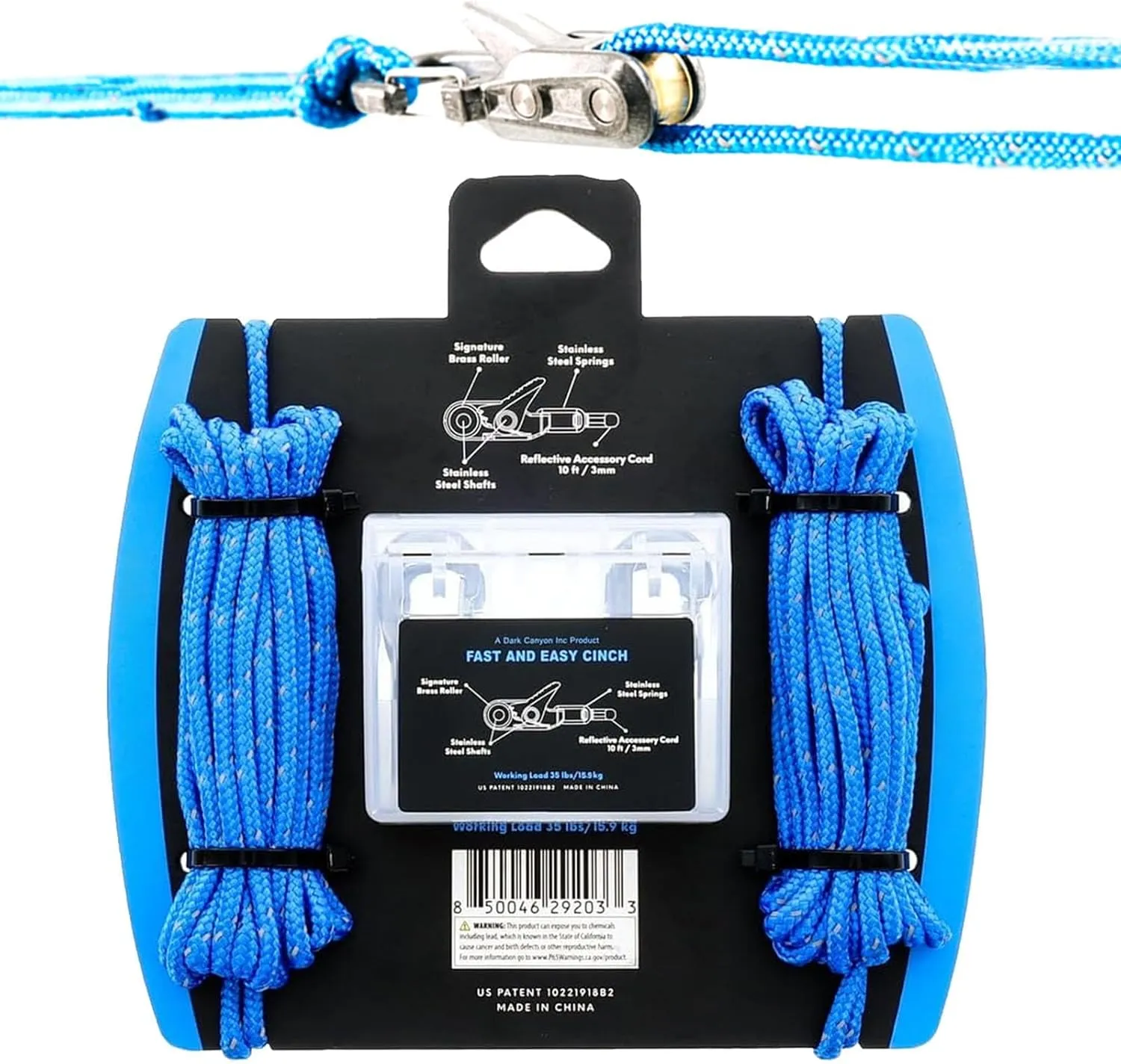 6-Pack Paracord Rope with Roller Cam Lock | Heavy-Duty Secure Tie-Down for Camping, Boating & Backpacking | Includes Accessory Cord   Carry Case