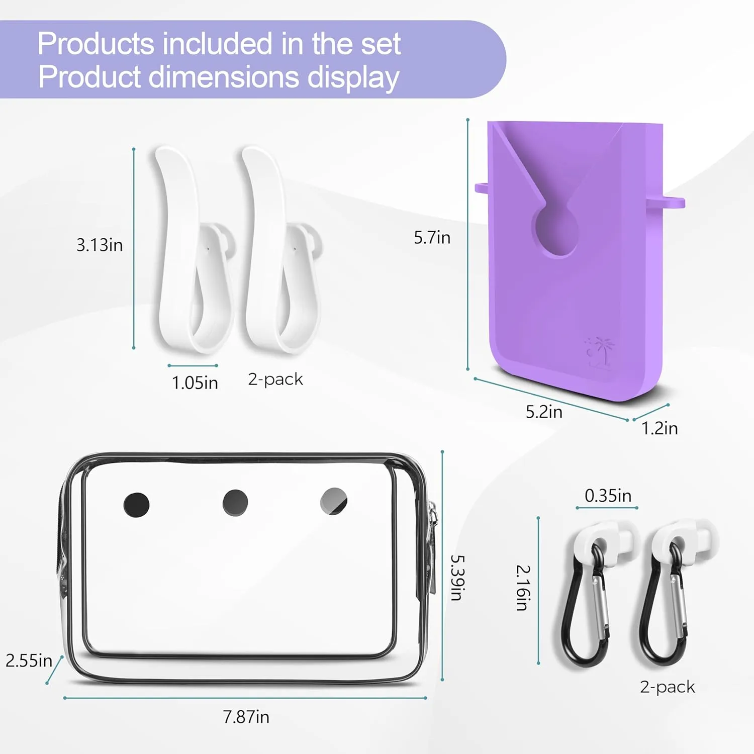 6PCS Accessories for Medium XL Bogg Bag,Can Be Installed Inside and Outside the Beach Bag.Includes Silicone Phone Holder,PVC Insert Bag,Hooks,and Keychain (Purple)