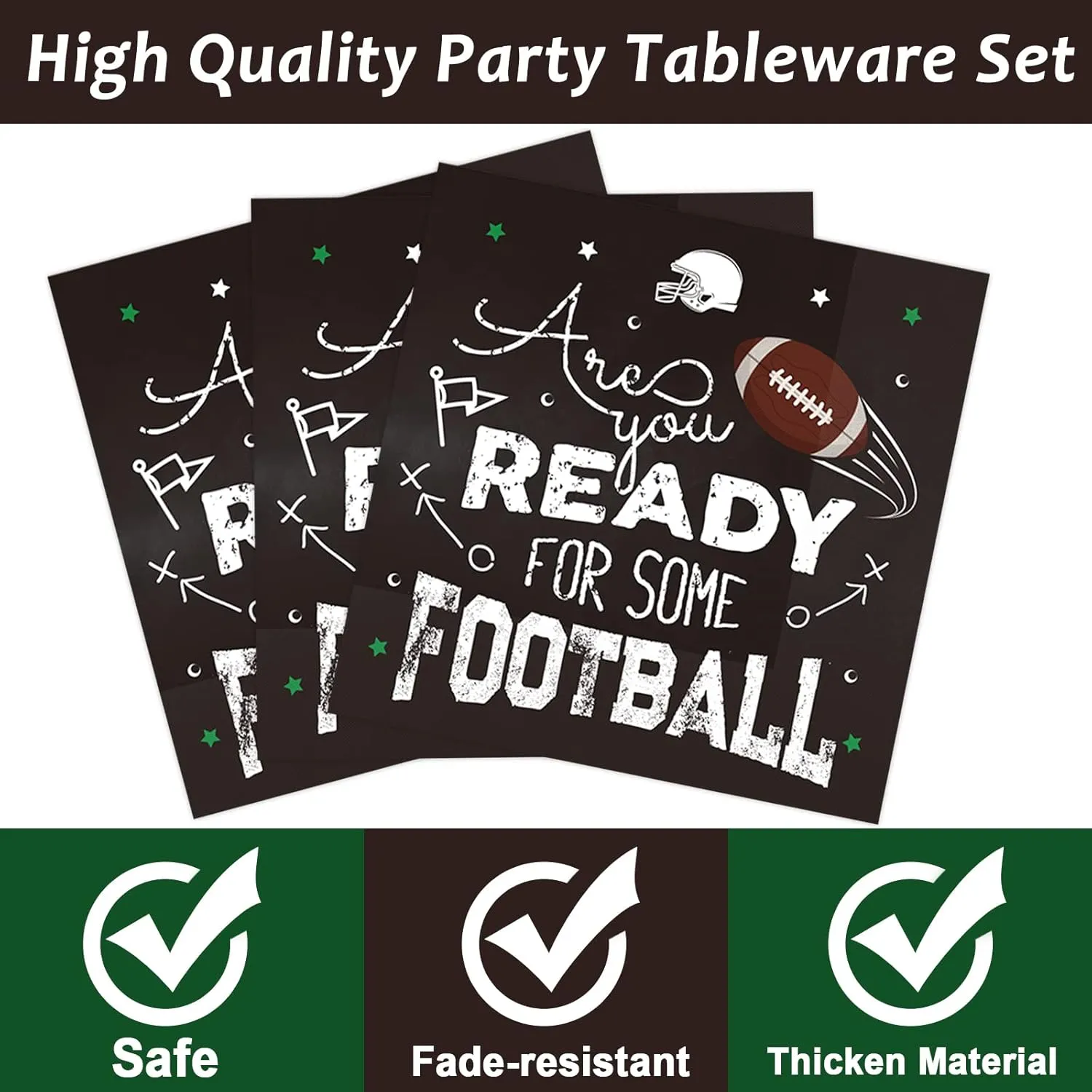 96 Pieces Football Tableware Set 24 Guests for Football Birthday Table Decorations Supplies Touchdown Football Game Day Party Dessert Plates Napkins Forks Birthday Party Favors