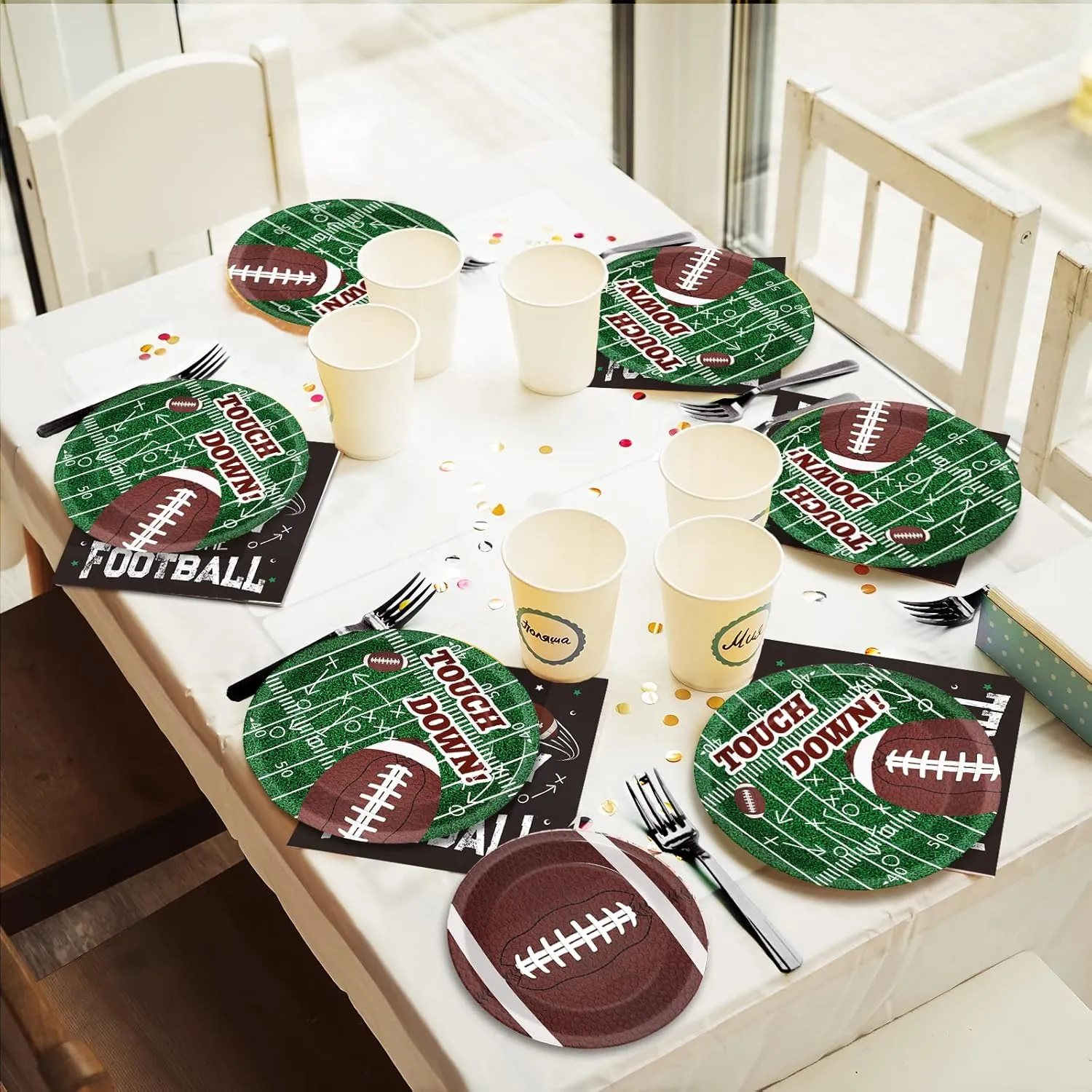 96 Pieces Football Tableware Set 24 Guests for Football Birthday Table Decorations Supplies Touchdown Football Game Day Party Dessert Plates Napkins Forks Birthday Party Favors