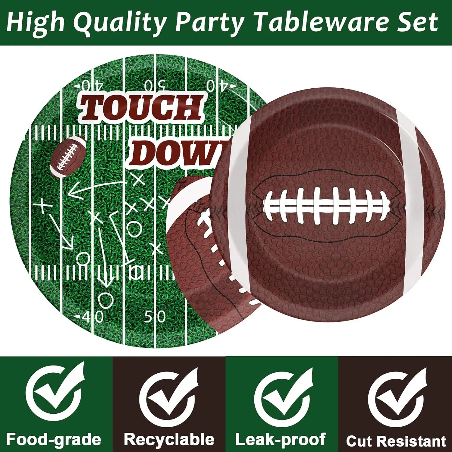 96 Pieces Football Tableware Set 24 Guests for Football Birthday Table Decorations Supplies Touchdown Football Game Day Party Dessert Plates Napkins Forks Birthday Party Favors