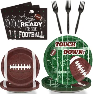 96 Pieces Football Tableware Set 24 Guests for Football Birthday Table Decorations Supplies Touchdown Football Game Day Party Dessert Plates Napkins Forks Birthday Party Favors