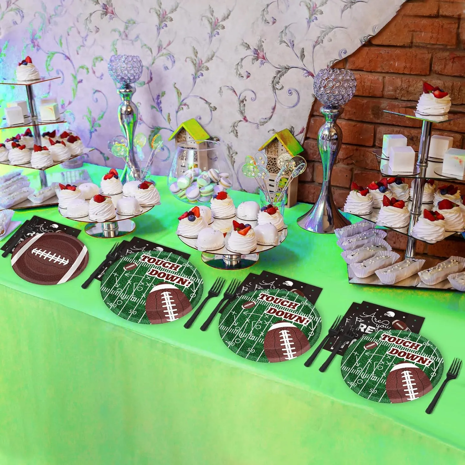 96 Pieces Football Tableware Set 24 Guests for Football Birthday Table Decorations Supplies Touchdown Football Game Day Party Dessert Plates Napkins Forks Birthday Party Favors