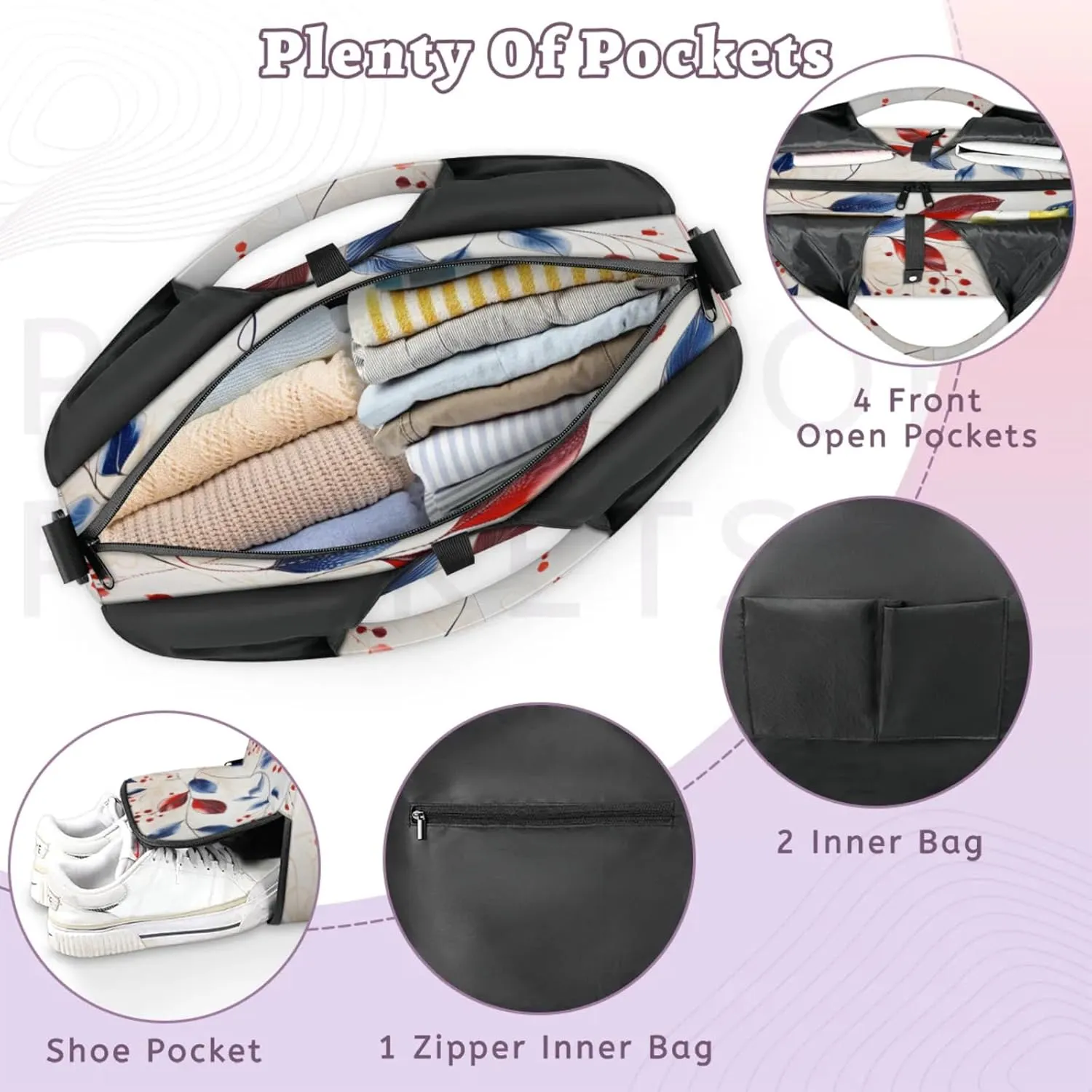 Abstract Red Bloom Waterproof Gym Bag for Men Women, Sports Duffel Bag with Shoe Compartment Yoga Mat Holder, Portable Large Travel Bag for Fitness, Camping, Weekend Trips