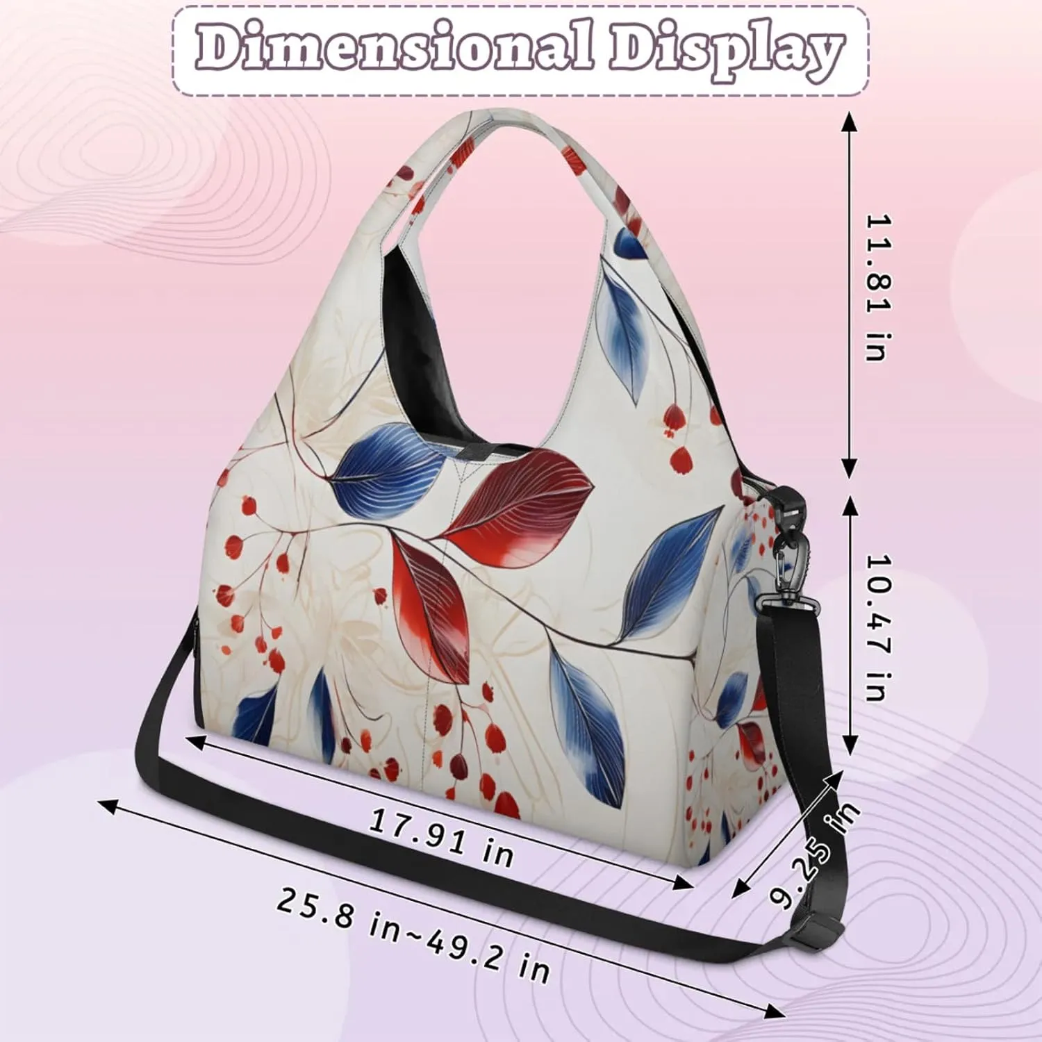 Abstract Red Bloom Waterproof Gym Bag for Men Women, Sports Duffel Bag with Shoe Compartment Yoga Mat Holder, Portable Large Travel Bag for Fitness, Camping, Weekend Trips