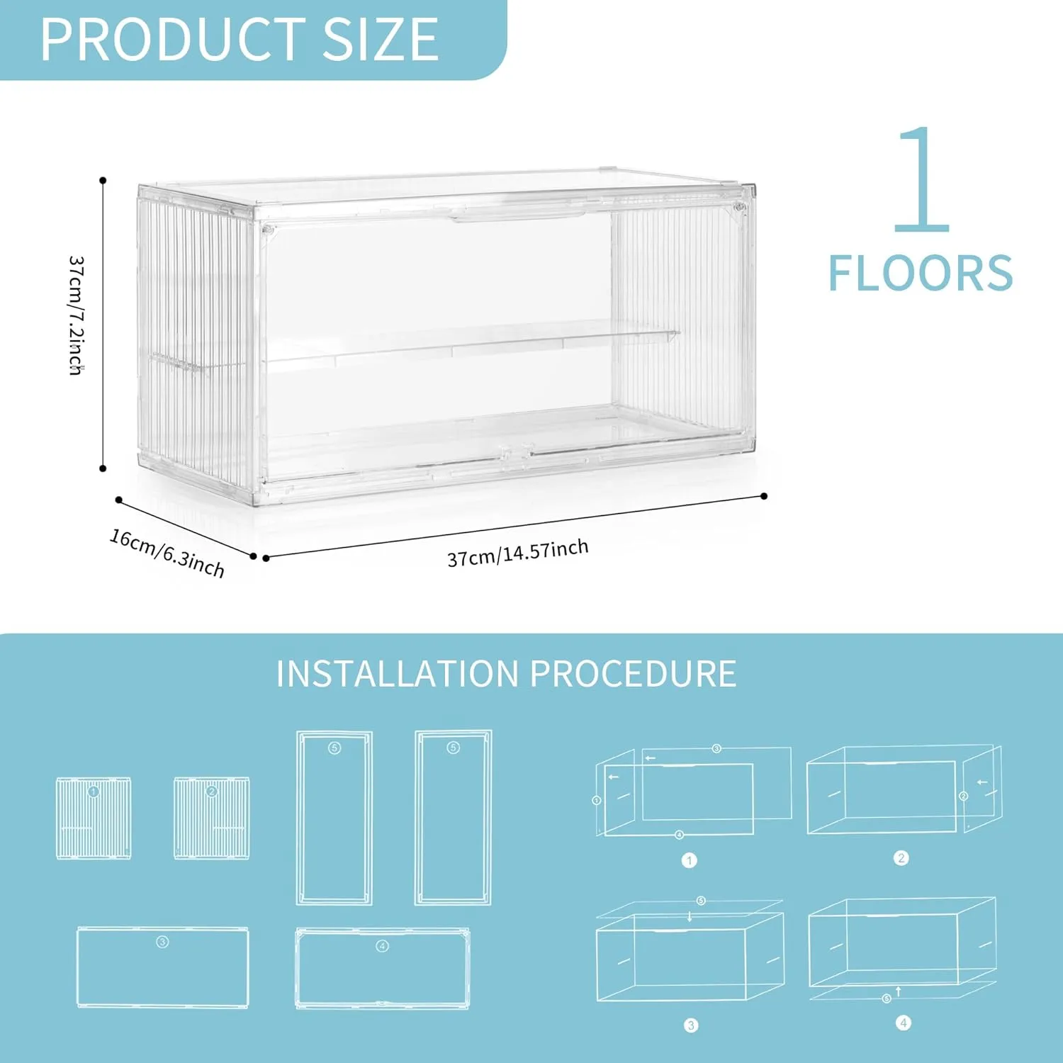 Acrylic Display Case, 2 Layer Adjustable Figure Display Case, Acrylic Display Box with Magnetic Door for Collectibles Action Figure |14.5 x 7.2 x6.3inches (3, 14.5 x 7.2 x6.3inches)