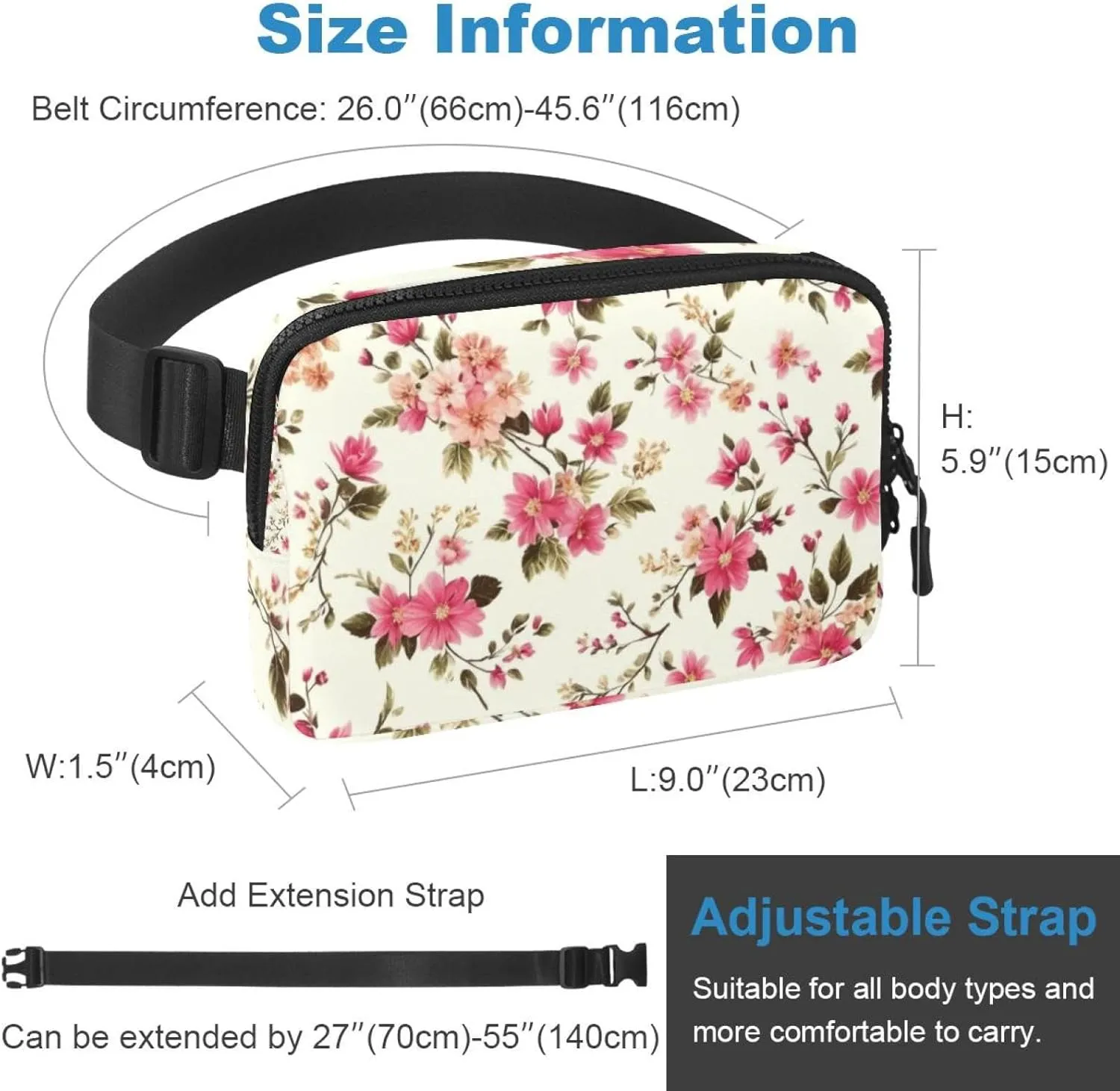 Aesthetic Butterfly Belt Bag for Men and Women Fanny Pack,Belt Bag with Adjustable Strap,Fashion Crossbody Everywhere Belt Bag for Travel Outdoors Running Hiking, 1.5x9.0x5.9in/4x23x15cm