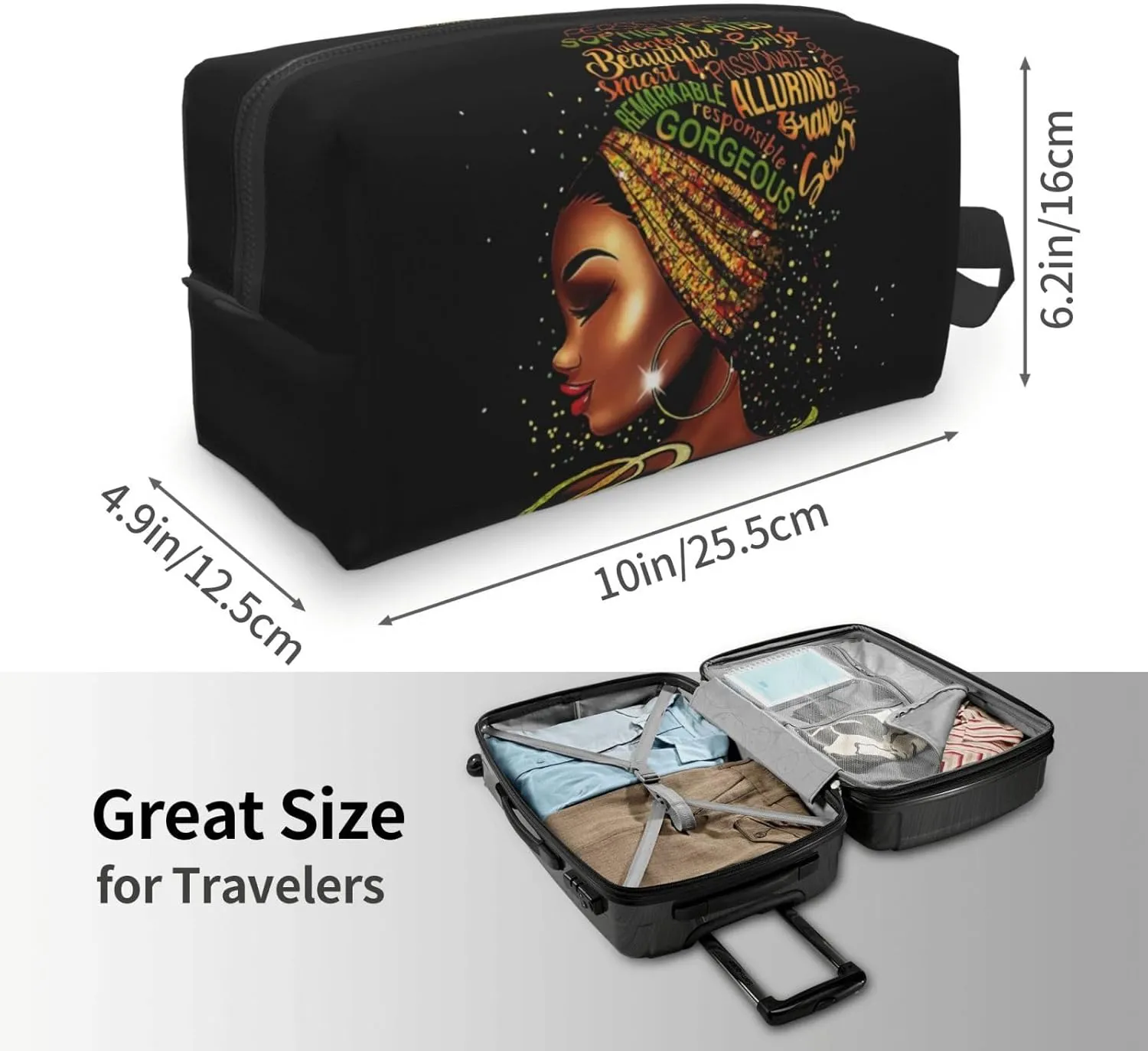 African Women Cosmetic Bag Travel Makeup Pouch Waterproof Makeup Bag for Purse Portable Toiletry Bag Organizer