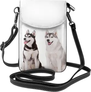 Alaskan Malamute Dog Women'S Leather Crossbody Flap Cell Phone Pouch, Adjustable Shoulder Strap Travel Small Shoulder Bag, Black