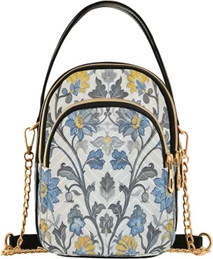 ALAZA Quilted Crossbody Bags for Women,Blue and Yellow Floral Motifs Women's Crossbody Handbags Small Travel Purses Phone Bag
