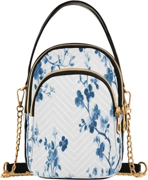 ALAZA Quilted Crossbody Bags for Women,Blue White Porcelain Flowers Women's Crossbody Handbags Small Travel Purses Phone Bag