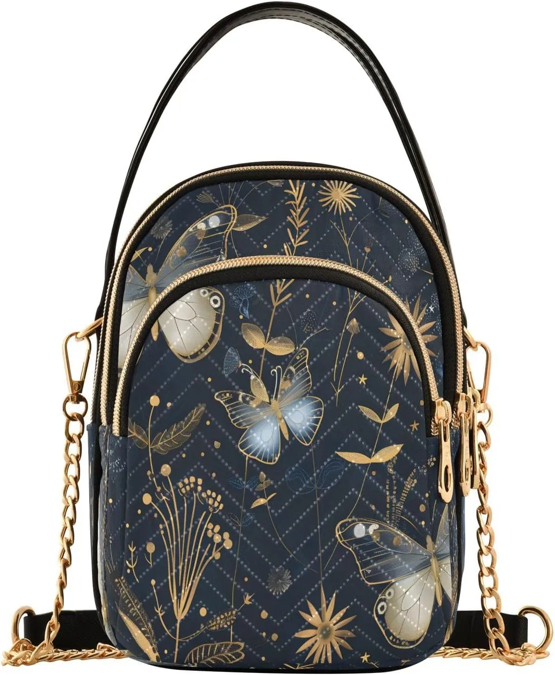 ALAZA Quilted Crossbody Bags for Women,Butterflies Herbs Women's Crossbody Handbags Small Travel Purses Phone Bag