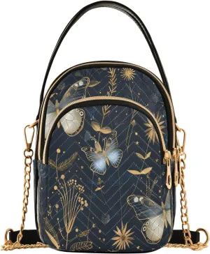ALAZA Quilted Crossbody Bags for Women,Butterflies Herbs Women's Crossbody Handbags Small Travel Purses Phone Bag