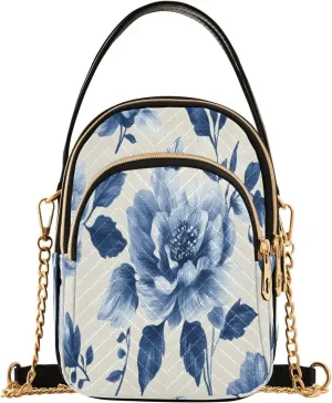 ALAZA Quilted Crossbody Bags for Women,Chinese Porcelain Blue White Floral Women's Crossbody Handbags Small Travel Purses Phone Bag