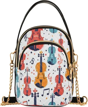 ALAZA Quilted Crossbody Bags for Women,Colorful Violins and Notes Women's Crossbody Handbags Small Travel Purses Phone Bag