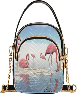 ALAZA Quilted Crossbody Bags for Women,Flock Of Pink Flamingos at The Beach by Daylight19 Women's Crossbody Handbags Small Travel Purses Phone Bag