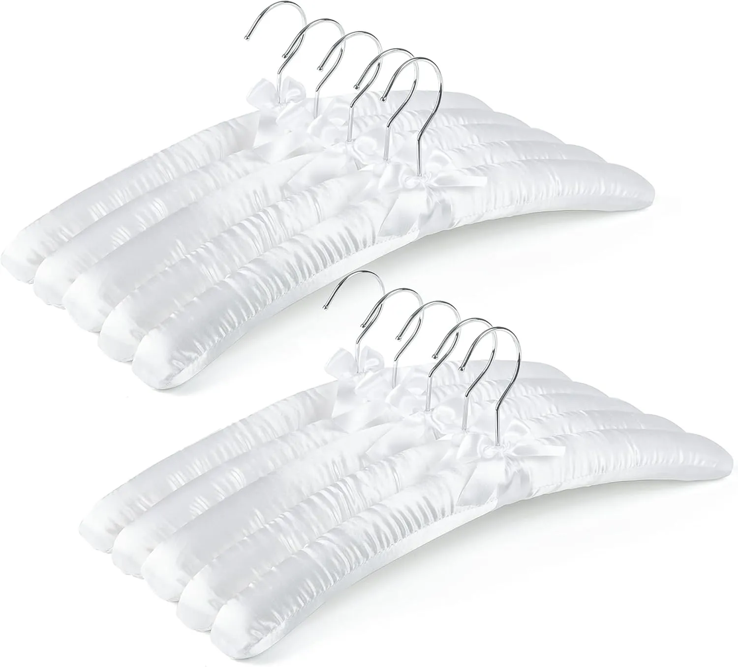 Amber Home 10 Pack 17 Inch Large White Satin Padded Hangers for Women Clothing, Anti Slip Cushioned Hangers for Sweaters, Wedding, Delicate Cashmere