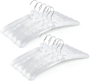 Amber Home 10 Pack 17 Inch Large White Satin Padded Hangers for Women Clothing, Anti Slip Cushioned Hangers for Sweaters, Wedding, Delicate Cashmere