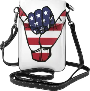 American Flag Gesture Women Cell Phone Purse Small Crossbody Bag Leather Shoulder Bag Card Holder Wallet