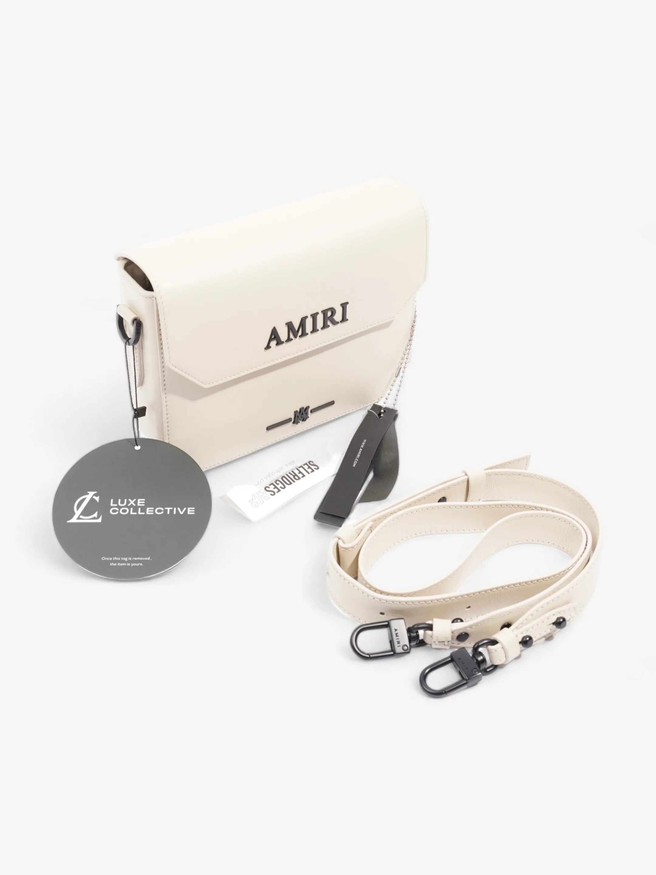Amiri Birch Logo Embellished Crossbody Bag  Neutral Leather