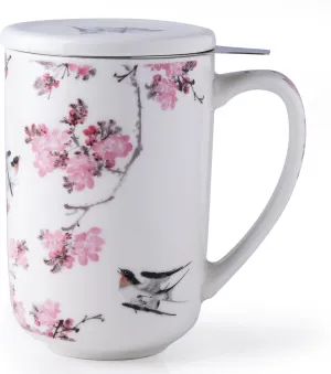 AmorArc Porcelain Tea Mug with Infuser and Lids, 18 Oz Coffee Cup Strainer with Bag Holder for Loose Leaf Tea, Steeping Coffee Mug for House-warming Wedding Birthday Gift