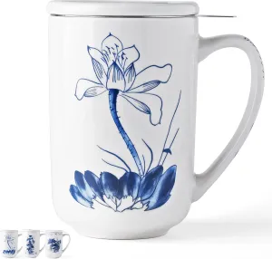 AmorArc Porcelain Tea Mug with Infuser and Lids, 18 Oz Large Cup Strainer with Bag Holder for Loose Leaf Tea, Steeping Coffee Mug for House-warming Wedding Birthday Gift