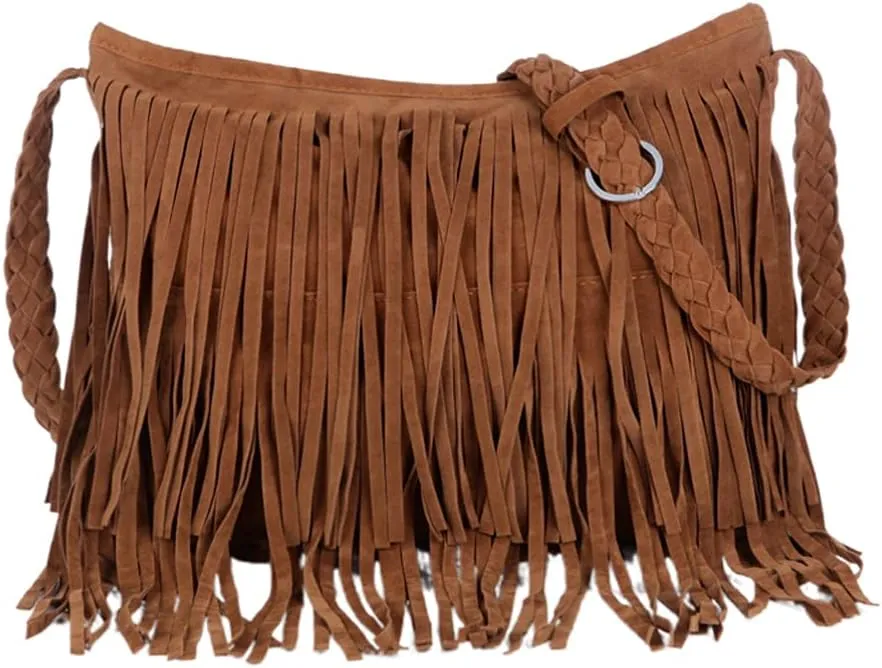Amosfun 1Pc Tassel Shoulder Bag Leather Tote Tassel Handbag Crossbody Bag Woman Fringe Tassel Bag (Light Tan)
