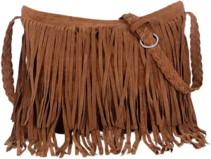 Amosfun 1Pc Tassel Shoulder Bag Leather Tote Tassel Handbag Crossbody Bag Woman Fringe Tassel Bag (Light Tan)