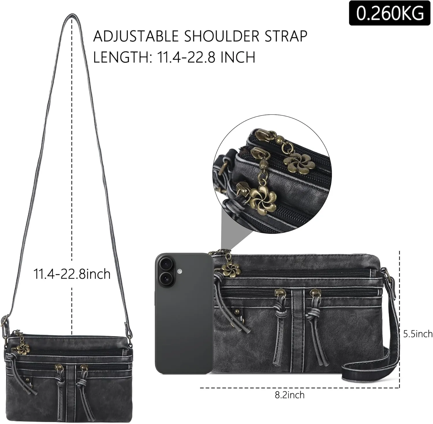 Angel Kiss Small Crossbody Bag for Women Leather Crossbody Purse Triple Compartments Cell Phone Purse Shoulder Bags for Women
