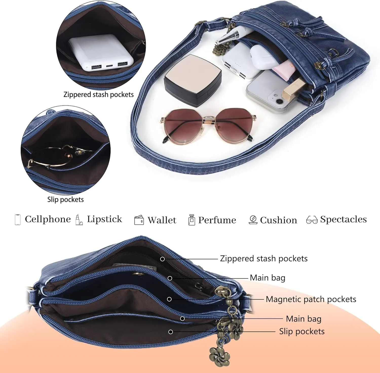 Angel Kiss Small Crossbody Bag for Women Leather Crossbody Purse Triple Compartments Cell Phone Purse Shoulder Bags for Women