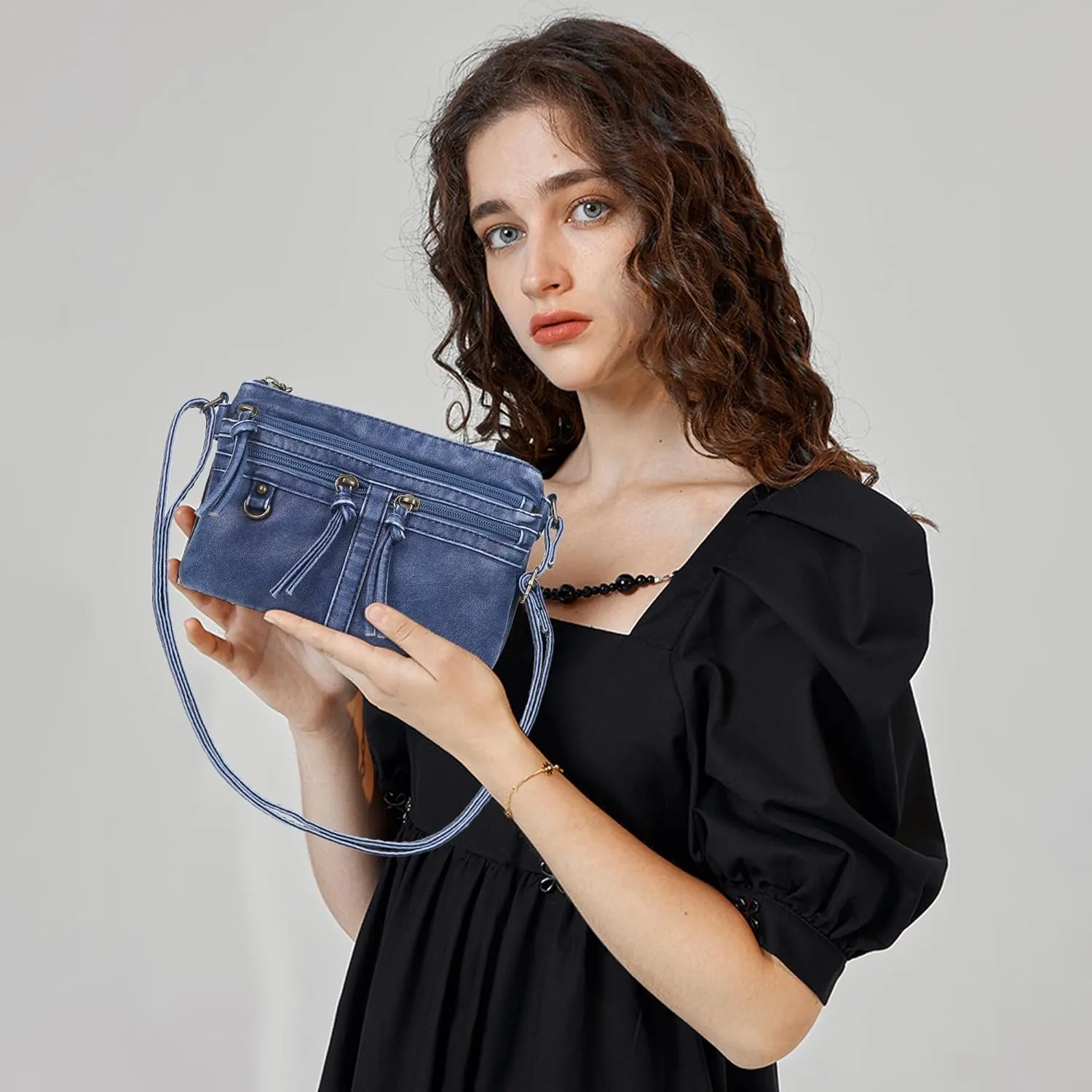 Angel Kiss Small Crossbody Bag for Women Leather Crossbody Purse Triple Compartments Cell Phone Purse Shoulder Bags for Women