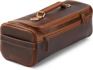 Angus Stoke premium leather knife bag-case, XXL chef's roll bag with huge storage space and extras - waxed vintage buffalo leather, Arvid (Walnut-Brown)
