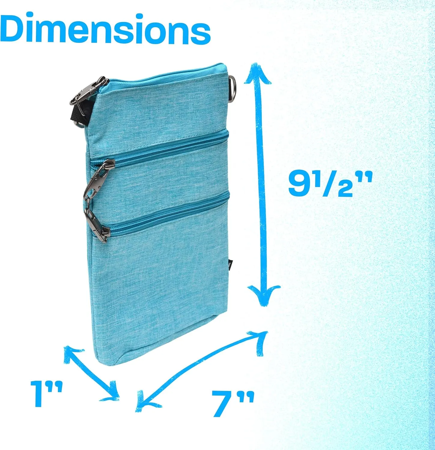 Anti-theft 3 Zipper Crossbody Detachable Strap Credit Card Holder