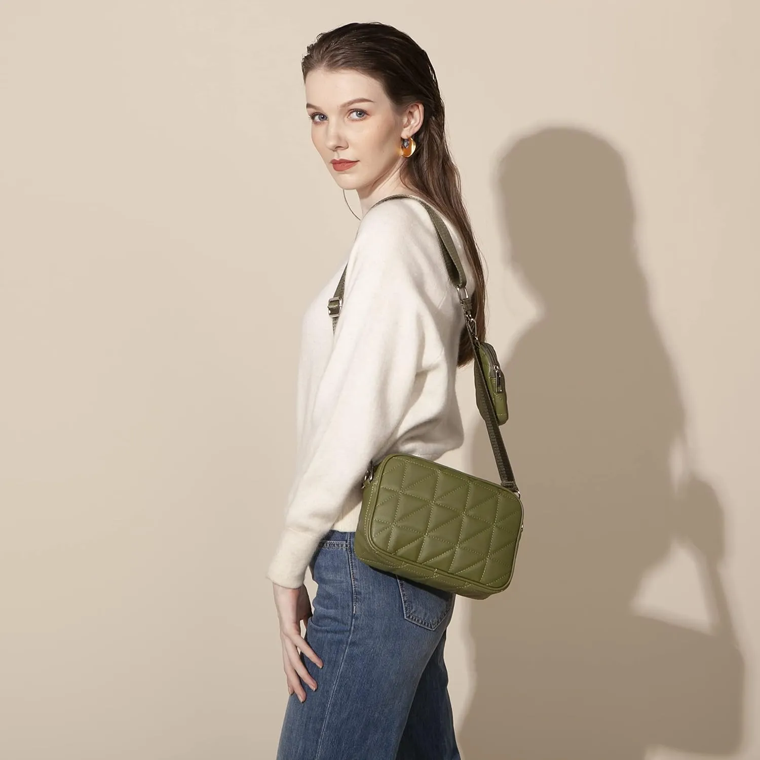 AOCINA Quilted Crossbody Bags for Women with Coin Purse Soft Leather Crossbody Purse Small Shoulder Handbags