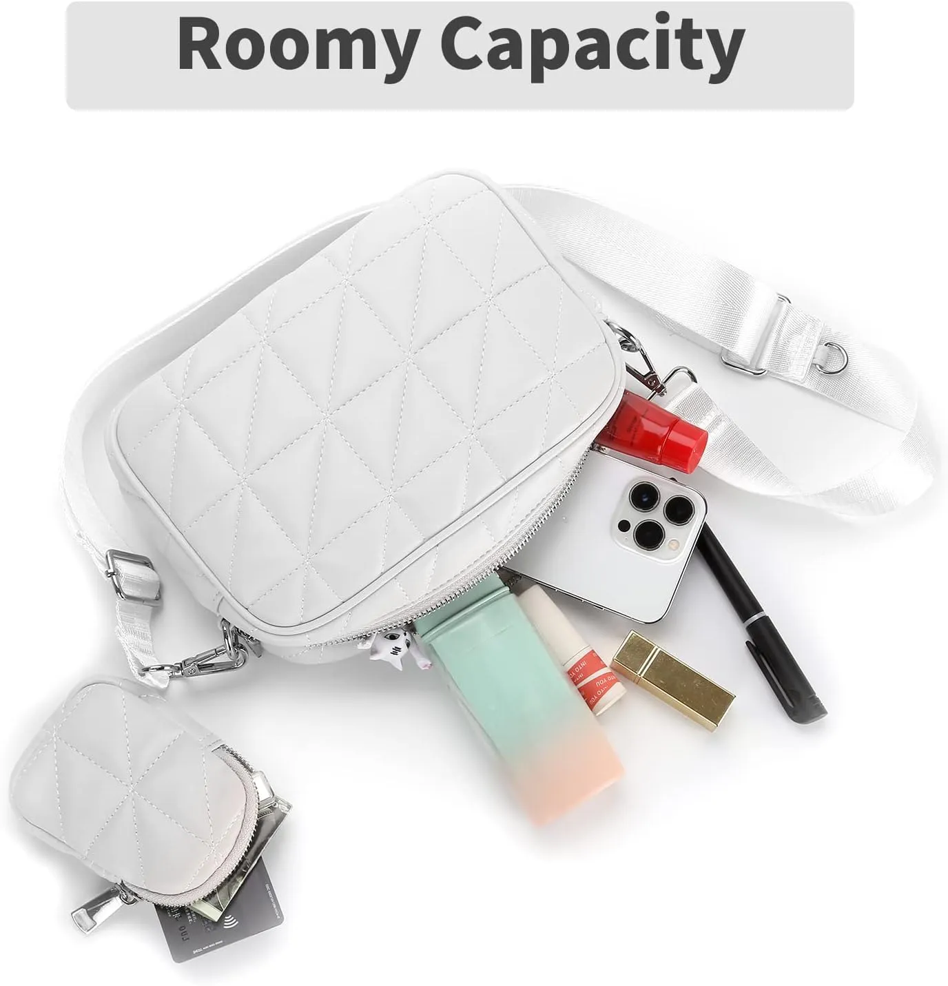 AOCINA Quilted Crossbody Bags for Women with Coin Purse Soft Leather Crossbody Purse Small Shoulder Handbags