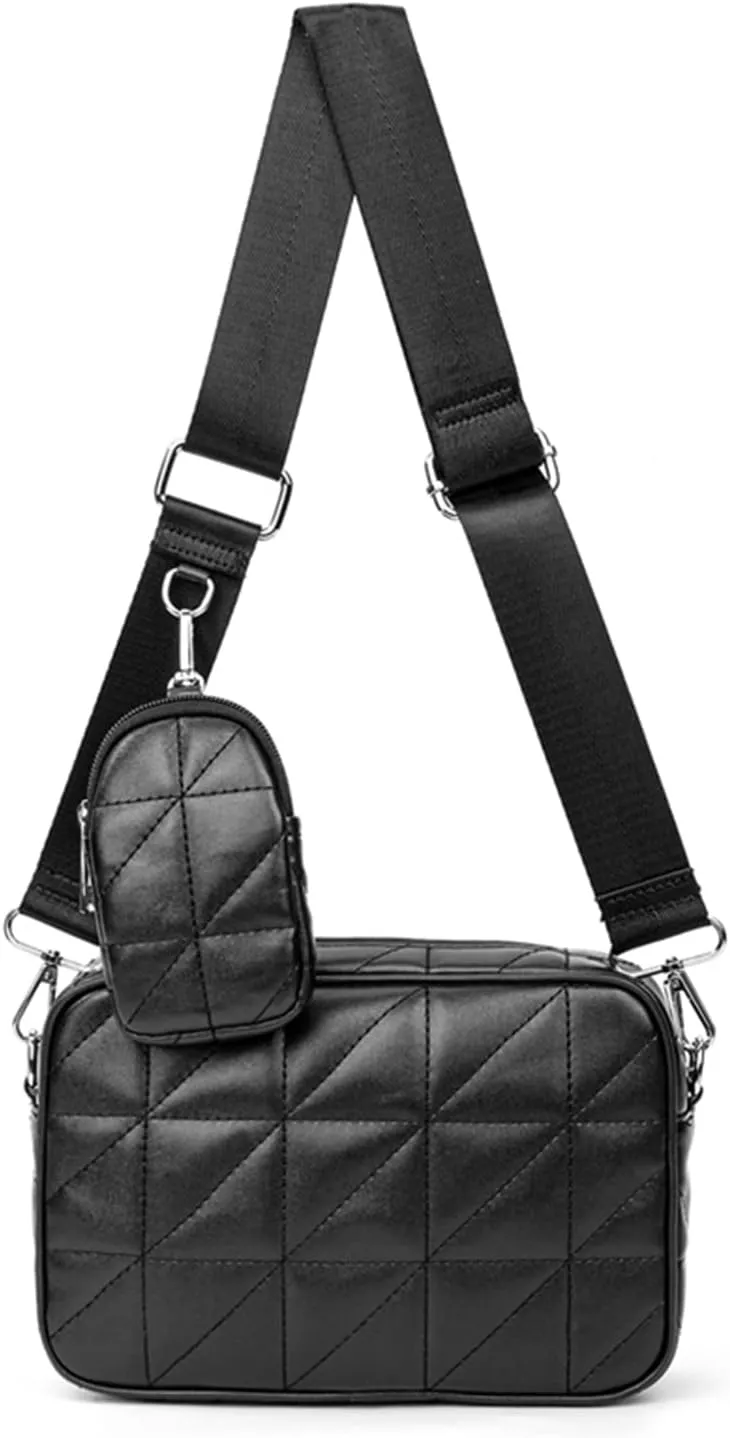 AOCINA Quilted Crossbody Bags for Women with Coin Purse Soft Leather Crossbody Purse Small Shoulder Handbags